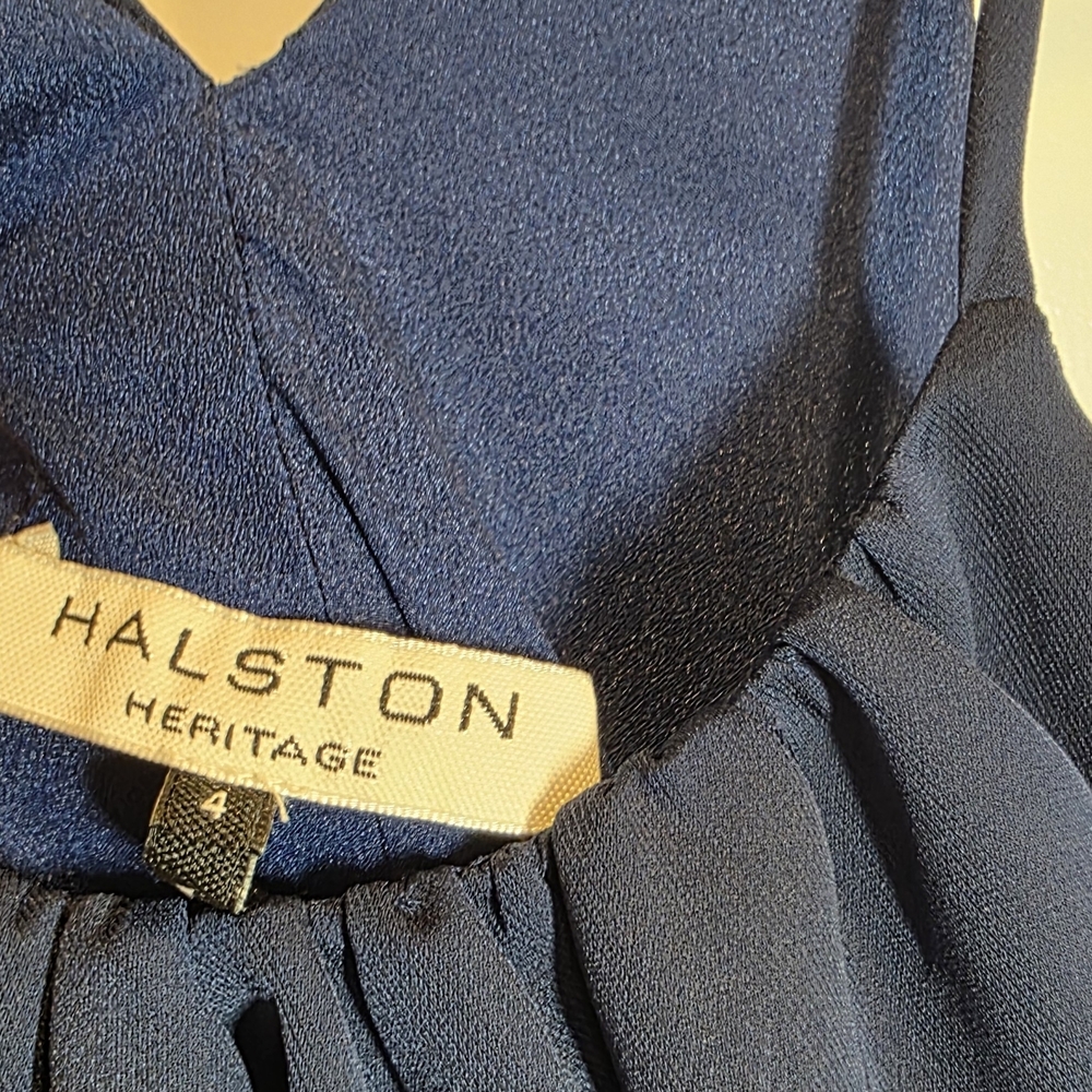 Halston Heritage Navy Halter Dress Sz 4 Resort Evening Maxi Gown - Picture 4 of 8